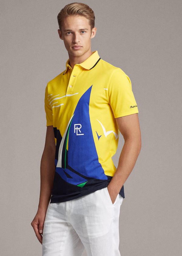 Polos Ralph Lauren Hombre Amarillos Claro / Multicolor - Custom Slim Fit Piqué - AWPZN1895